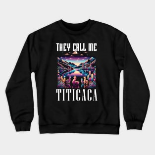 Humorous Lake Titicaca Peru Llama Artistic Neon Graphic Crewneck Sweatshirt